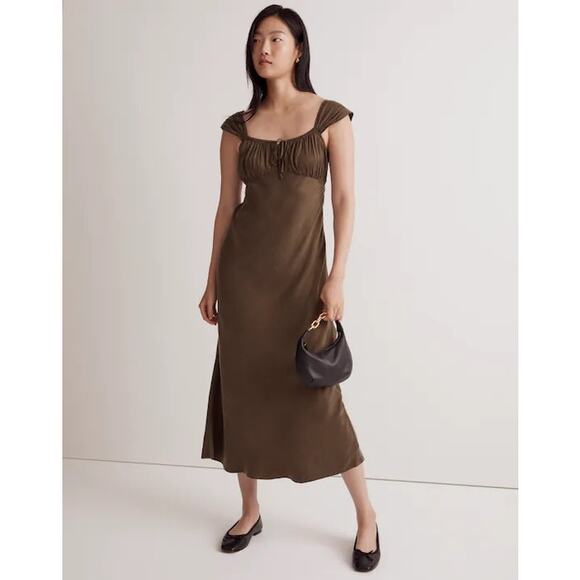 NWT Madewell Square-Neck Midi Dress In Expedition Green Size 14 - Picture 1 of 10